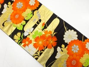 アンティーク　ヱ霞に菊模様織り出し袋帯（材料）
